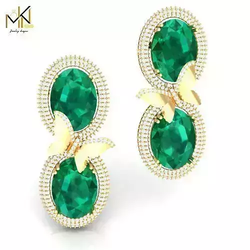 Double Oval Emerald Butterfly Earrings in Yellow Gold