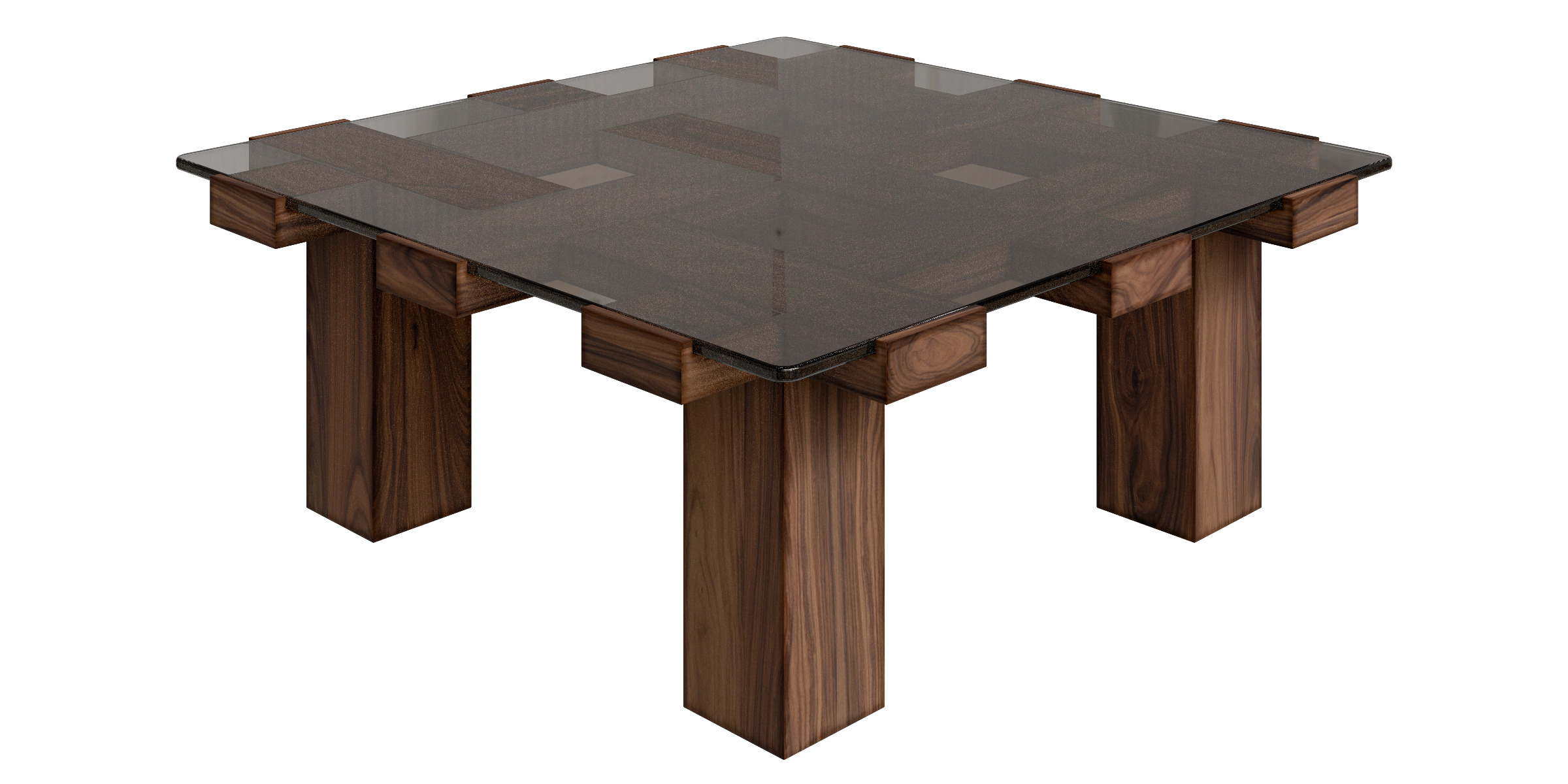 Solid Wood Square Glass Top Coffee Table Low-poly 3D model_11