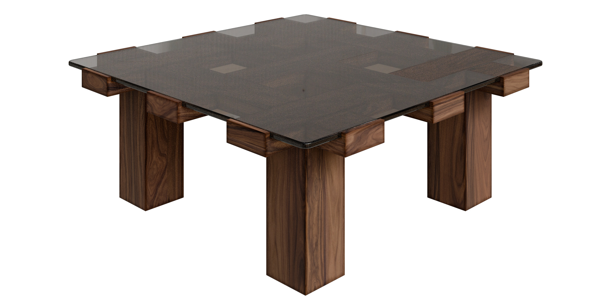 Solid Wood Square Glass Top Coffee Table Low-poly 3D model_9