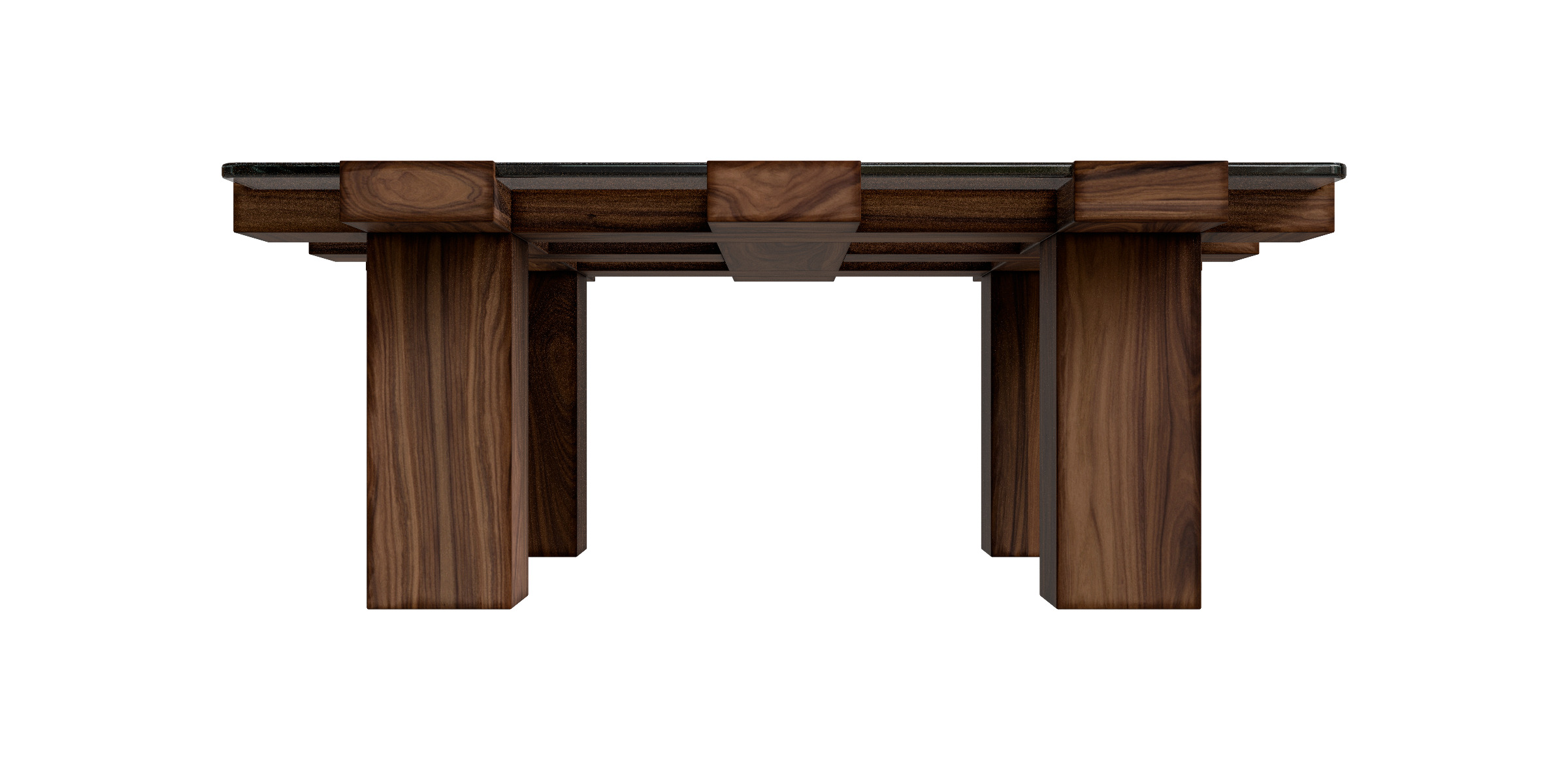 Solid Wood Square Glass Top Coffee Table Low-poly 3D model_6
