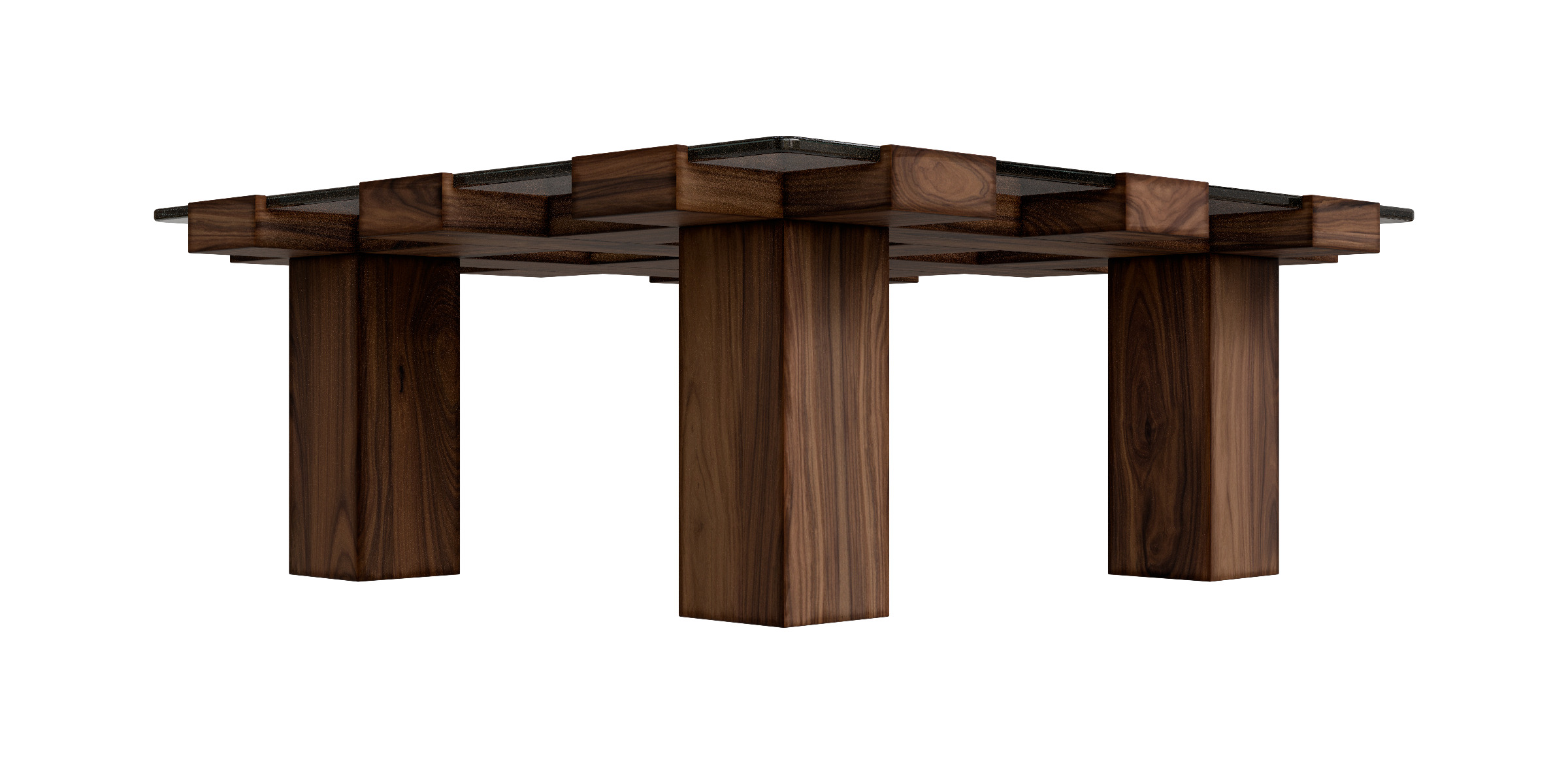 Solid Wood Square Glass Top Coffee Table Low-poly 3D model_7
