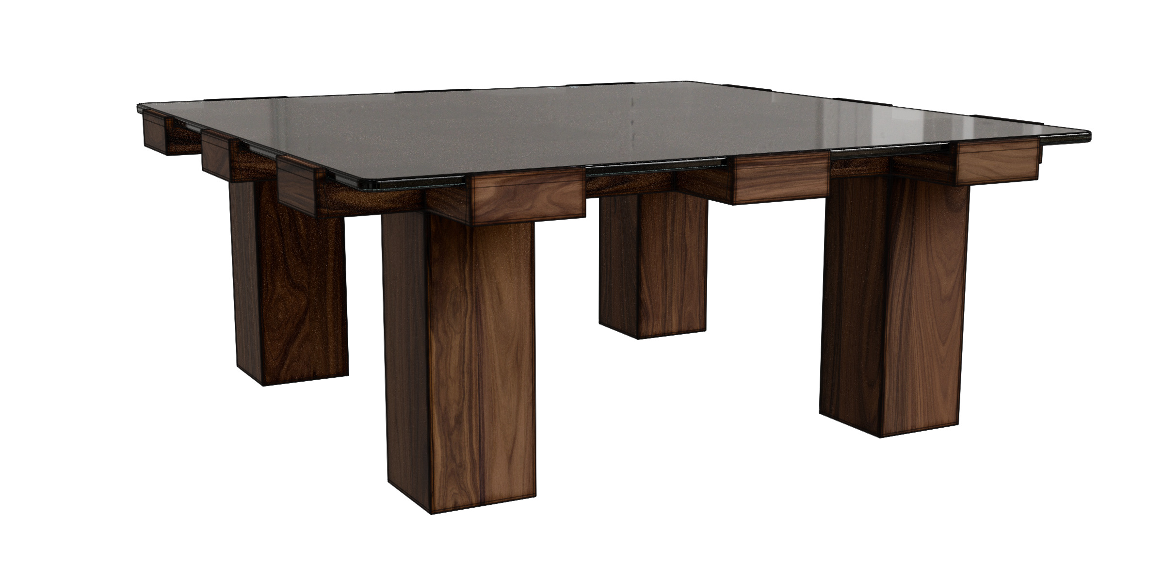 Solid Wood Square Glass Top Coffee Table Low-poly 3D model_3