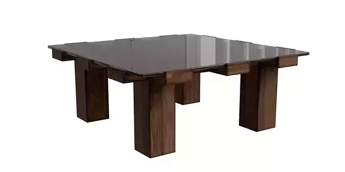 Solid Wood Square Glass Top Coffee Table Low-poly 3D model