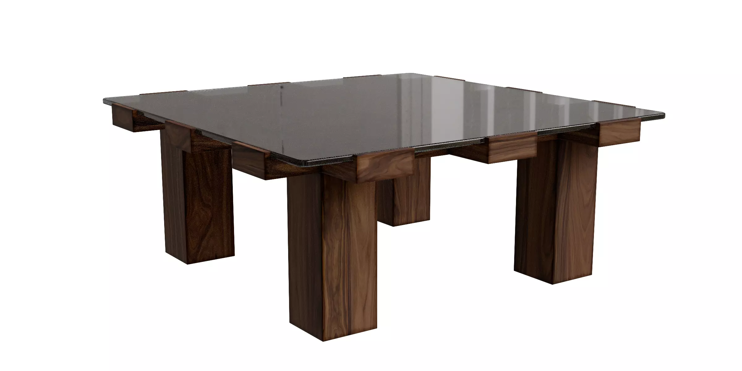 Solid Wood Square Glass Top Coffee Table Low-poly 3D model_0