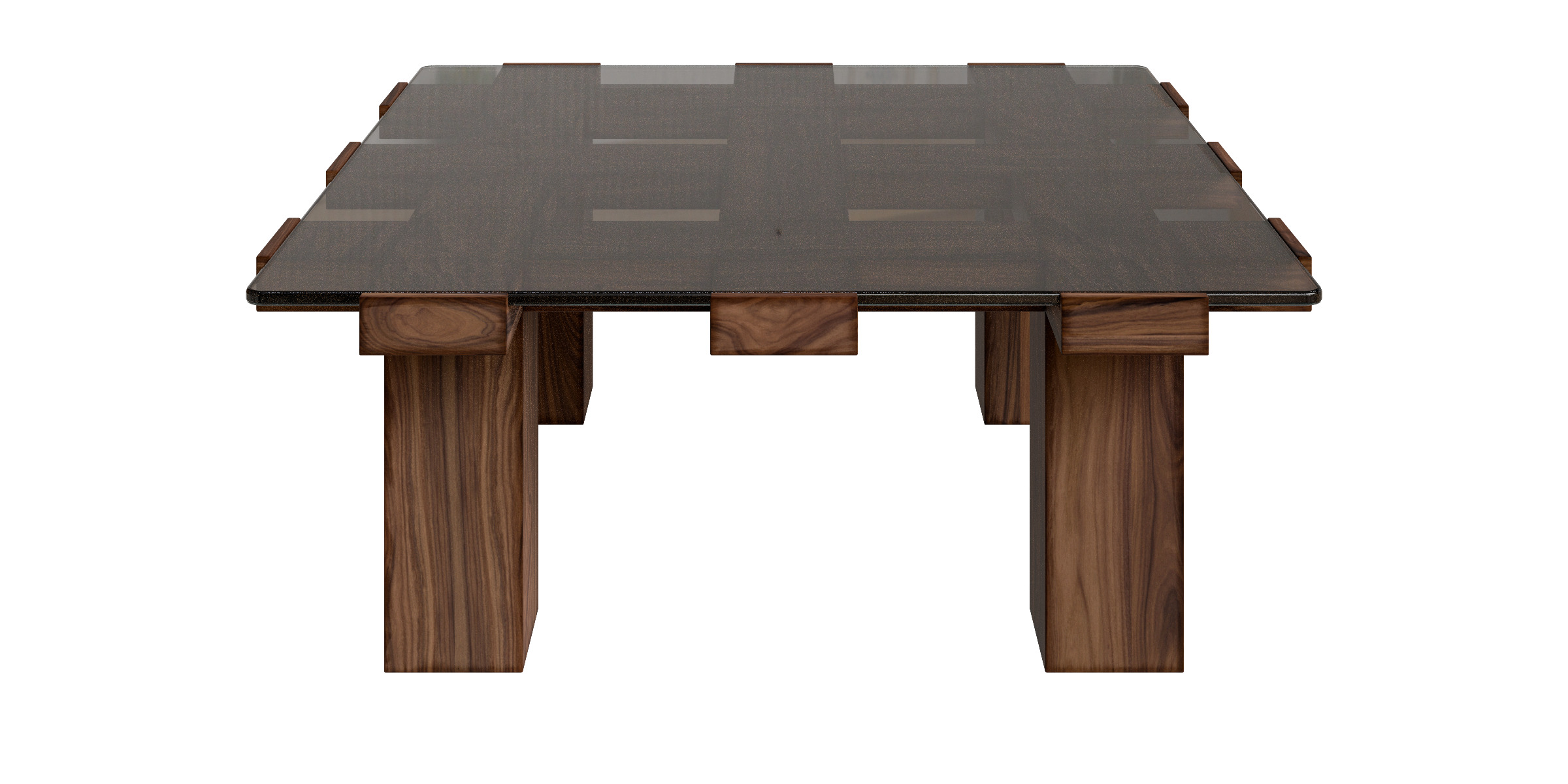 Solid Wood Square Glass Top Coffee Table Low-poly 3D model_10