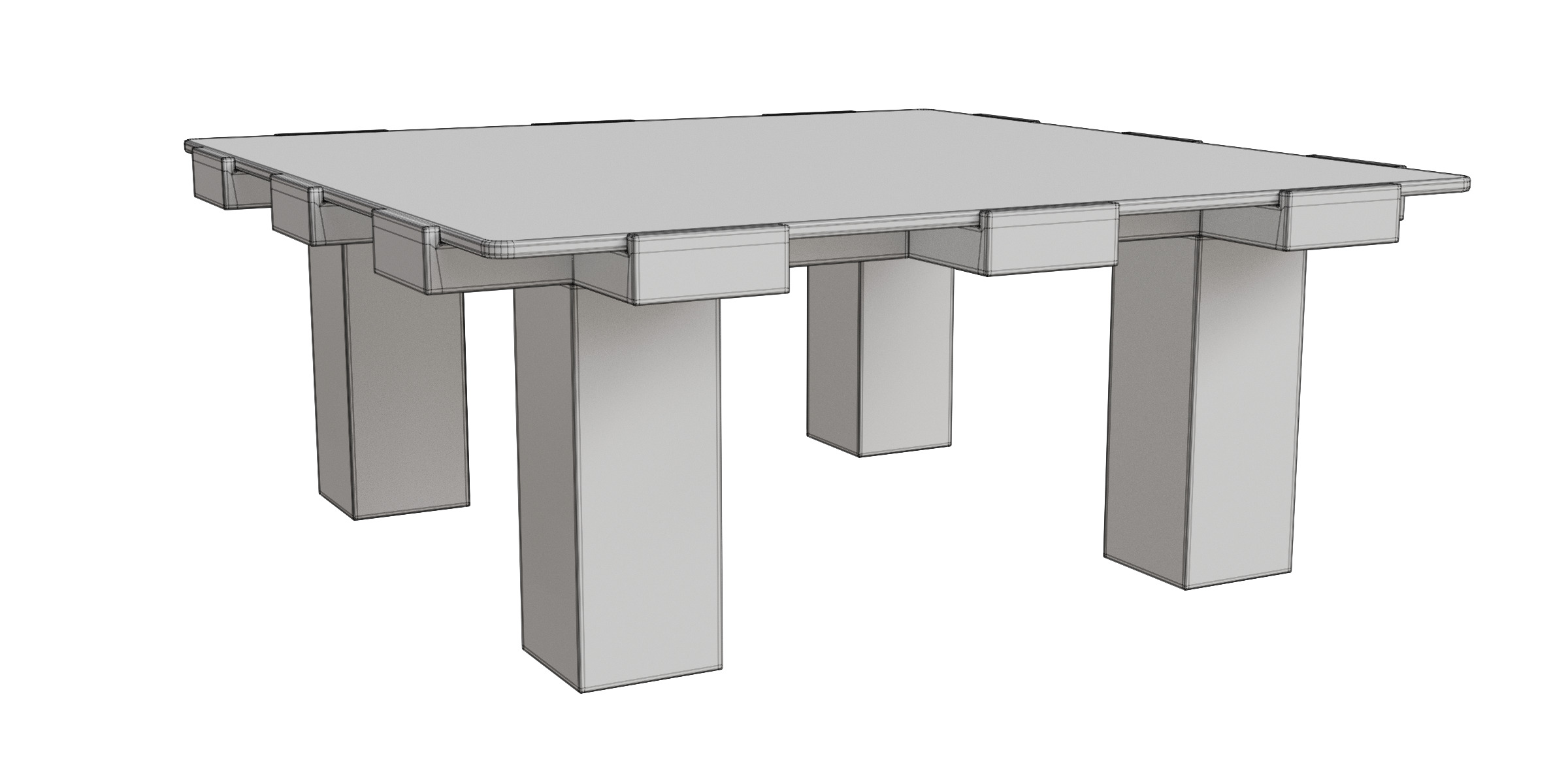 Solid Wood Square Glass Top Coffee Table Low-poly 3D model_2