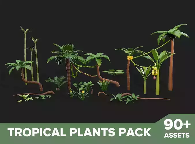 Stylized Tropical Plants Pack Low-poly 3D model