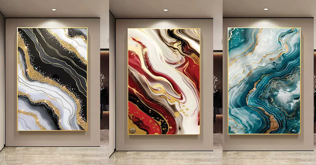 Luxury Abstract Wall Art 3D Framed Set 3 Panels Low-poly 3D model