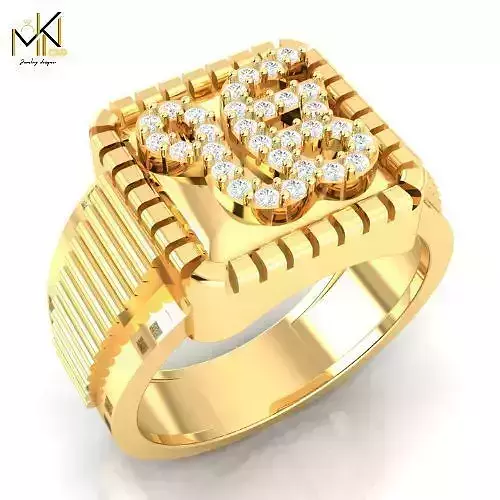 Gold OMKAR Sign Mens Ring with Diamond 