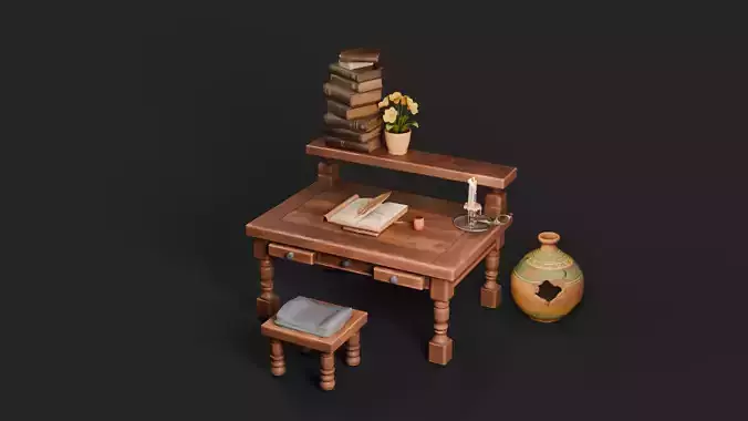 Stylized medieval antique office game ready