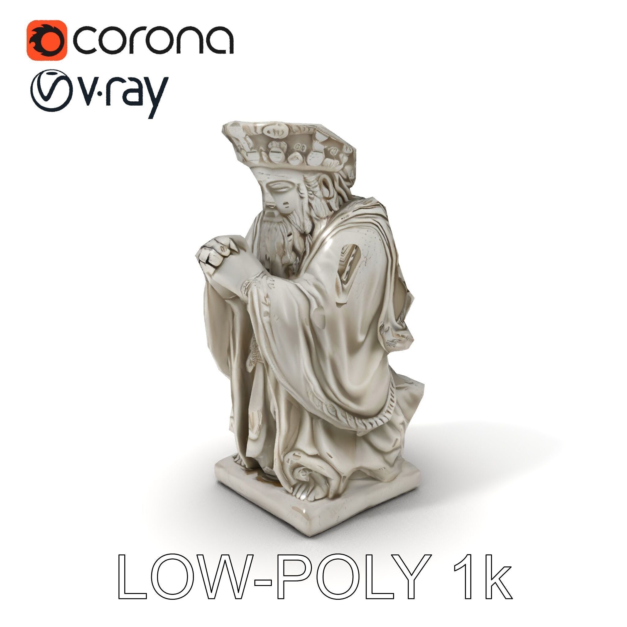 Praying Monk Statue Model Pack Low-poly 3D model_14