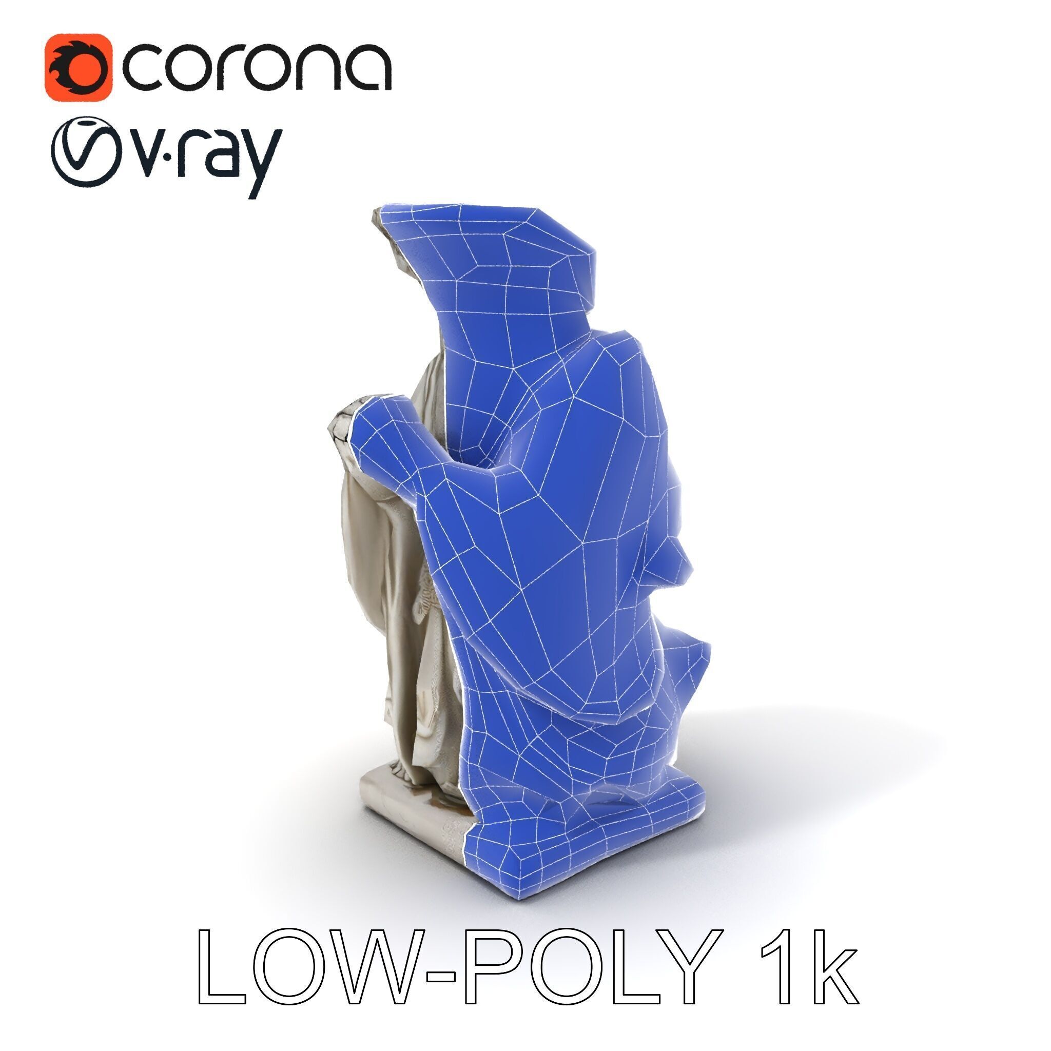 Praying Monk Statue Model Pack Low-poly 3D model_12