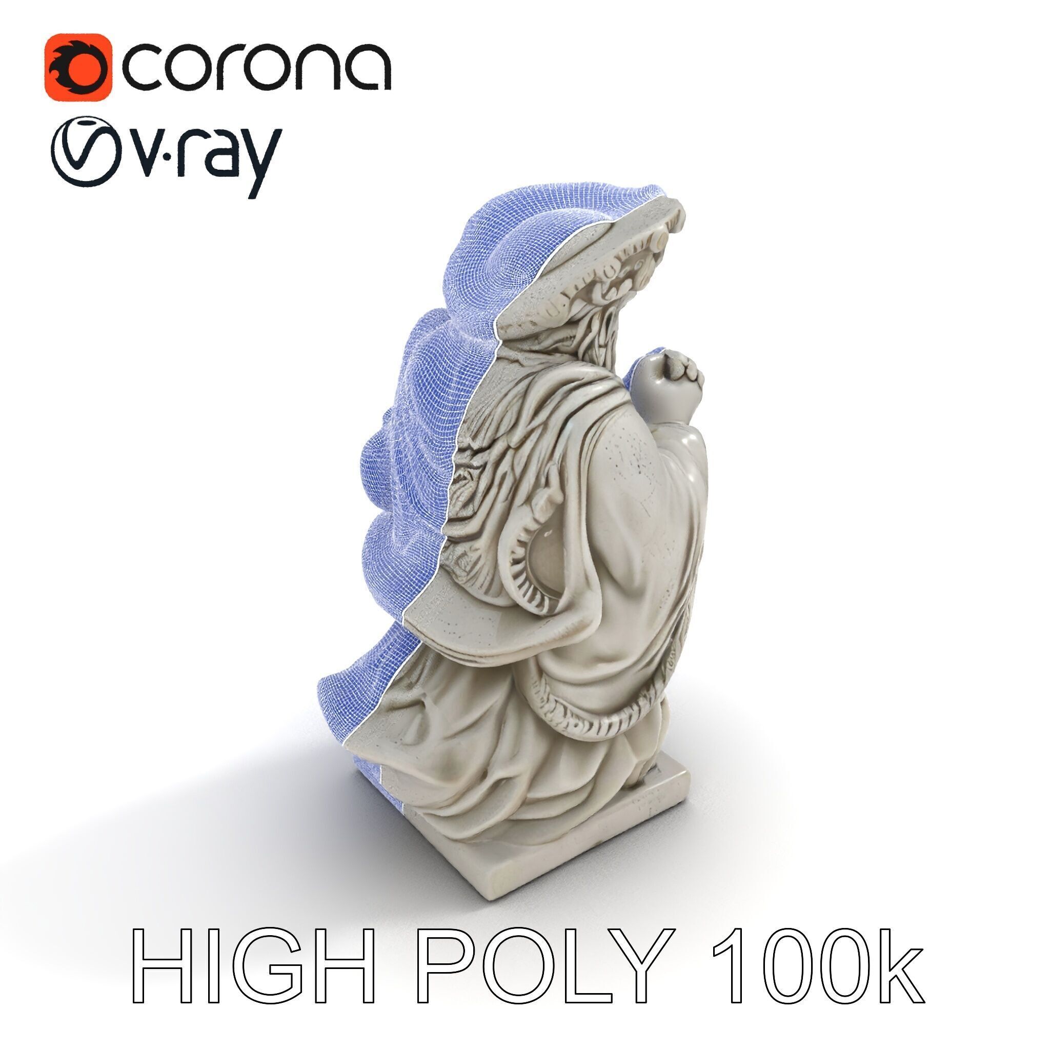 Praying Monk Statue Model Pack Low-poly 3D model_35