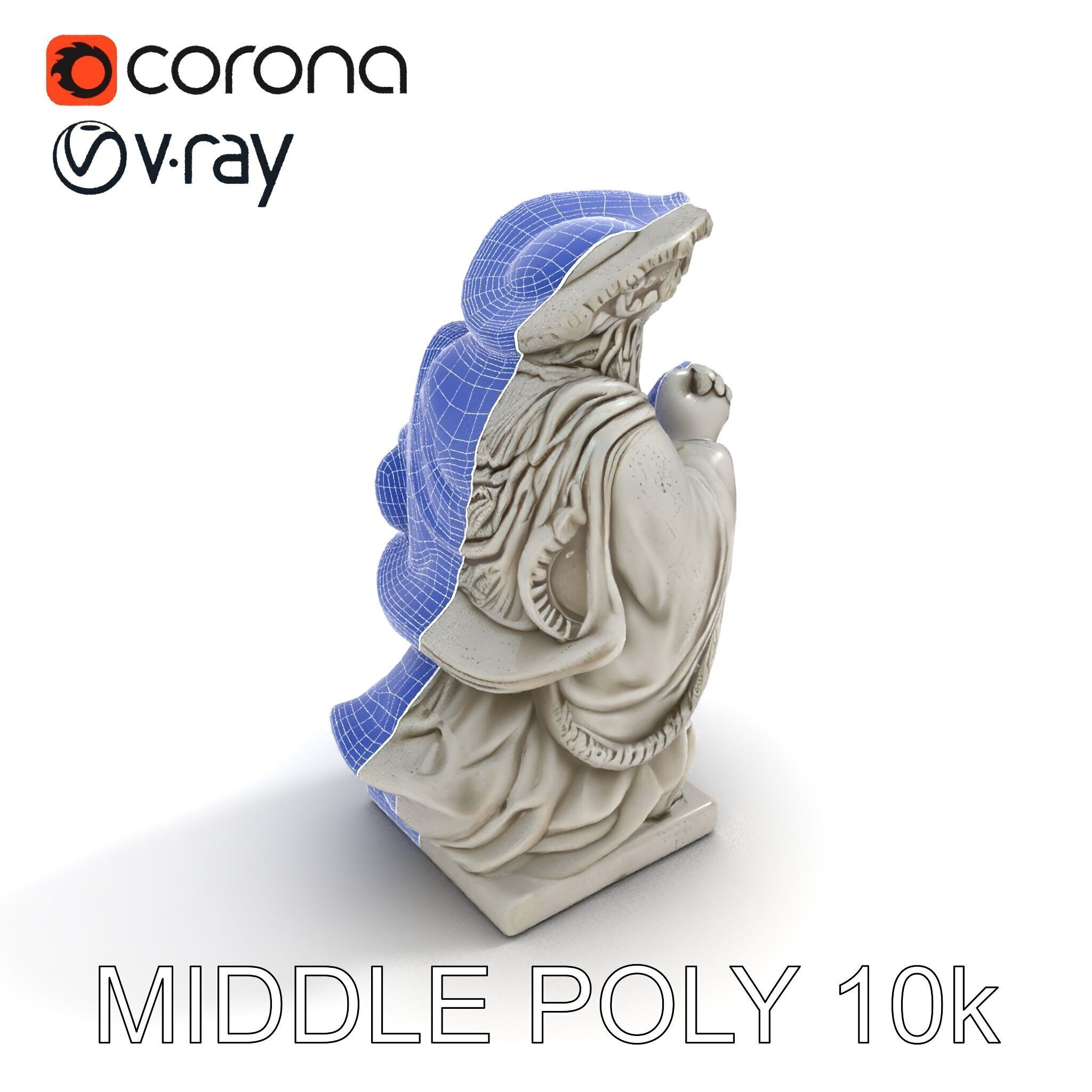 Praying Monk Statue Model Pack Low-poly 3D model_6