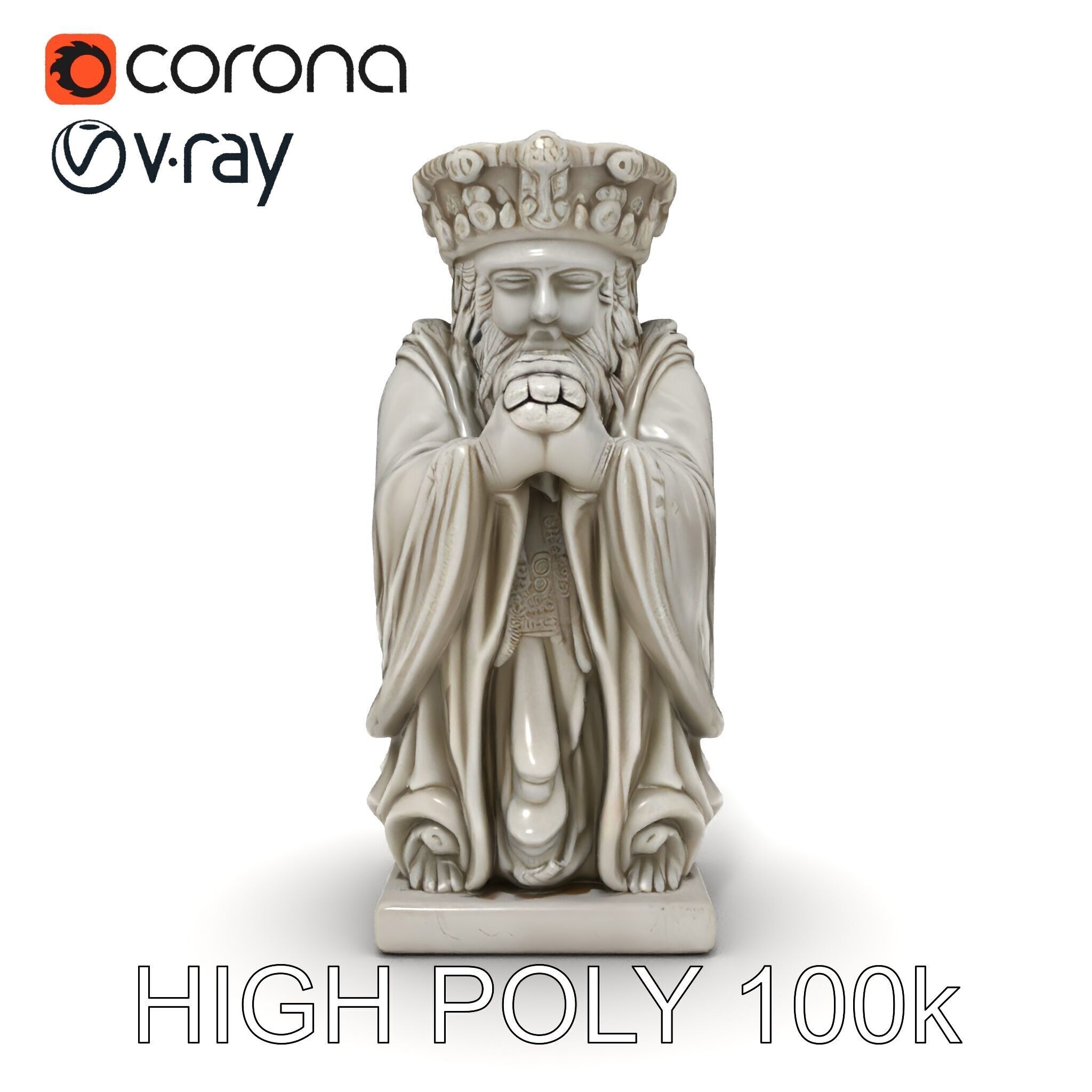 Praying Monk Statue Model Pack Low-poly 3D model_11