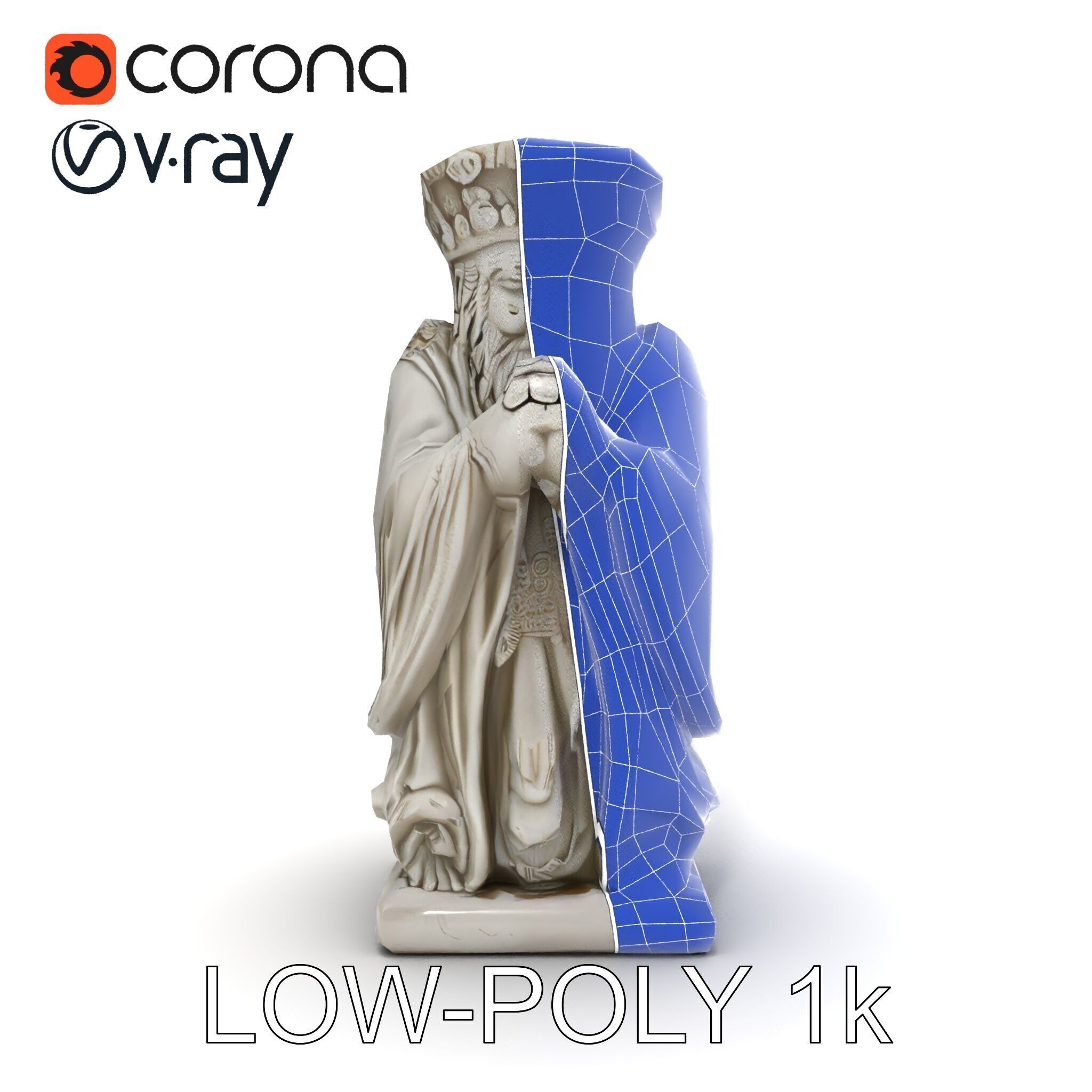 Praying Monk Statue Model Pack Low-poly 3D model_30
