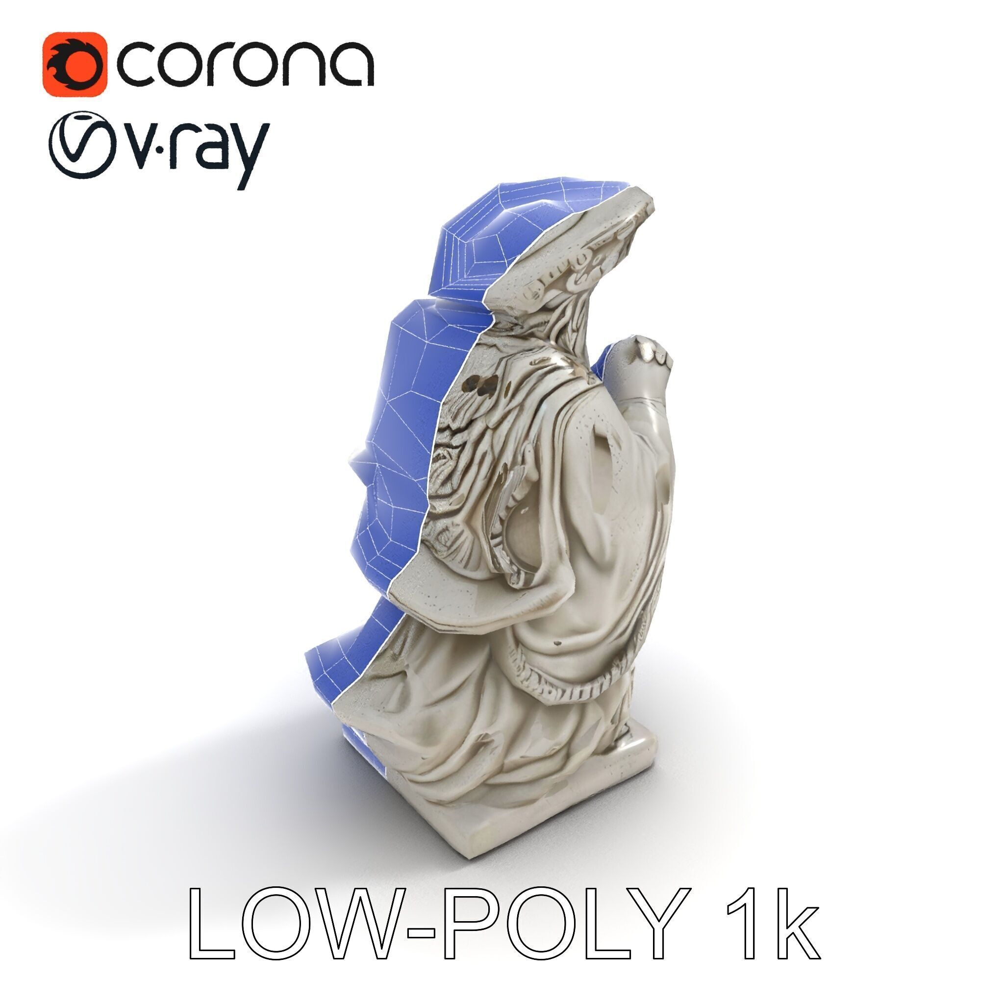 Praying Monk Statue Model Pack Low-poly 3D model_16