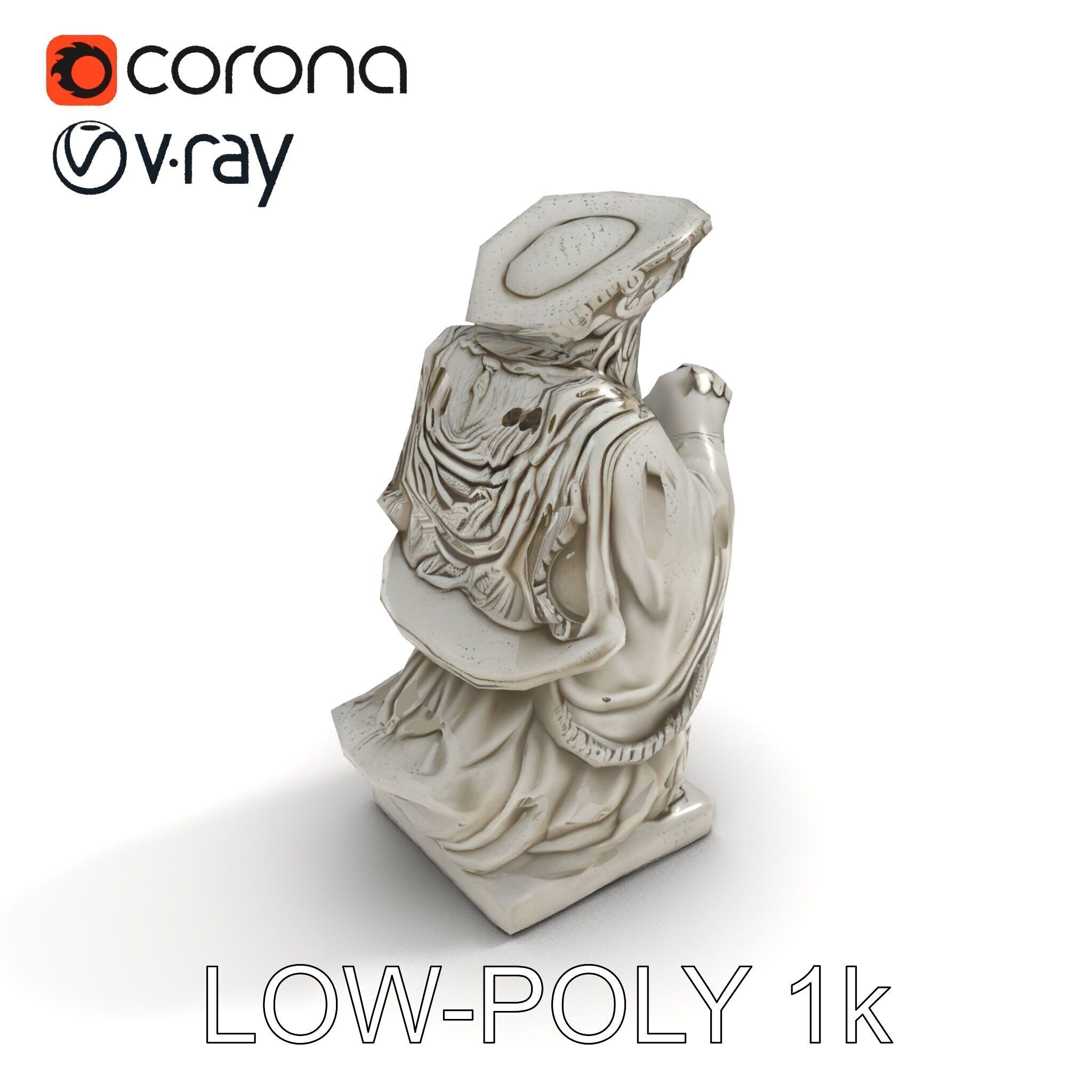 Praying Monk Statue Model Pack Low-poly 3D model_33