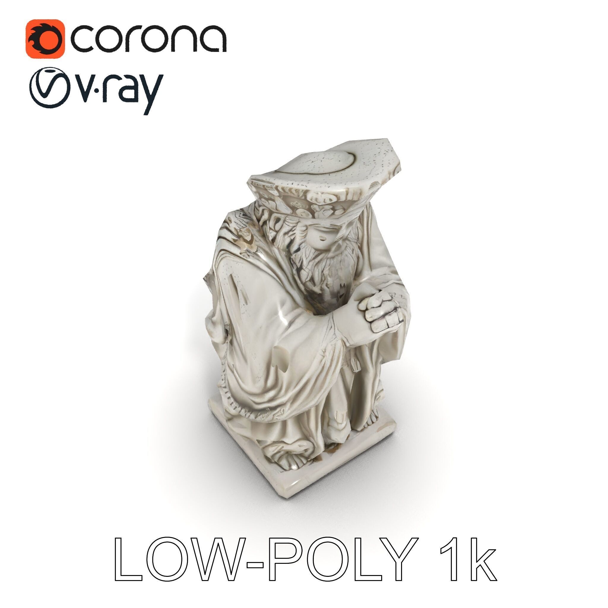 Praying Monk Statue Model Pack Low-poly 3D model_10