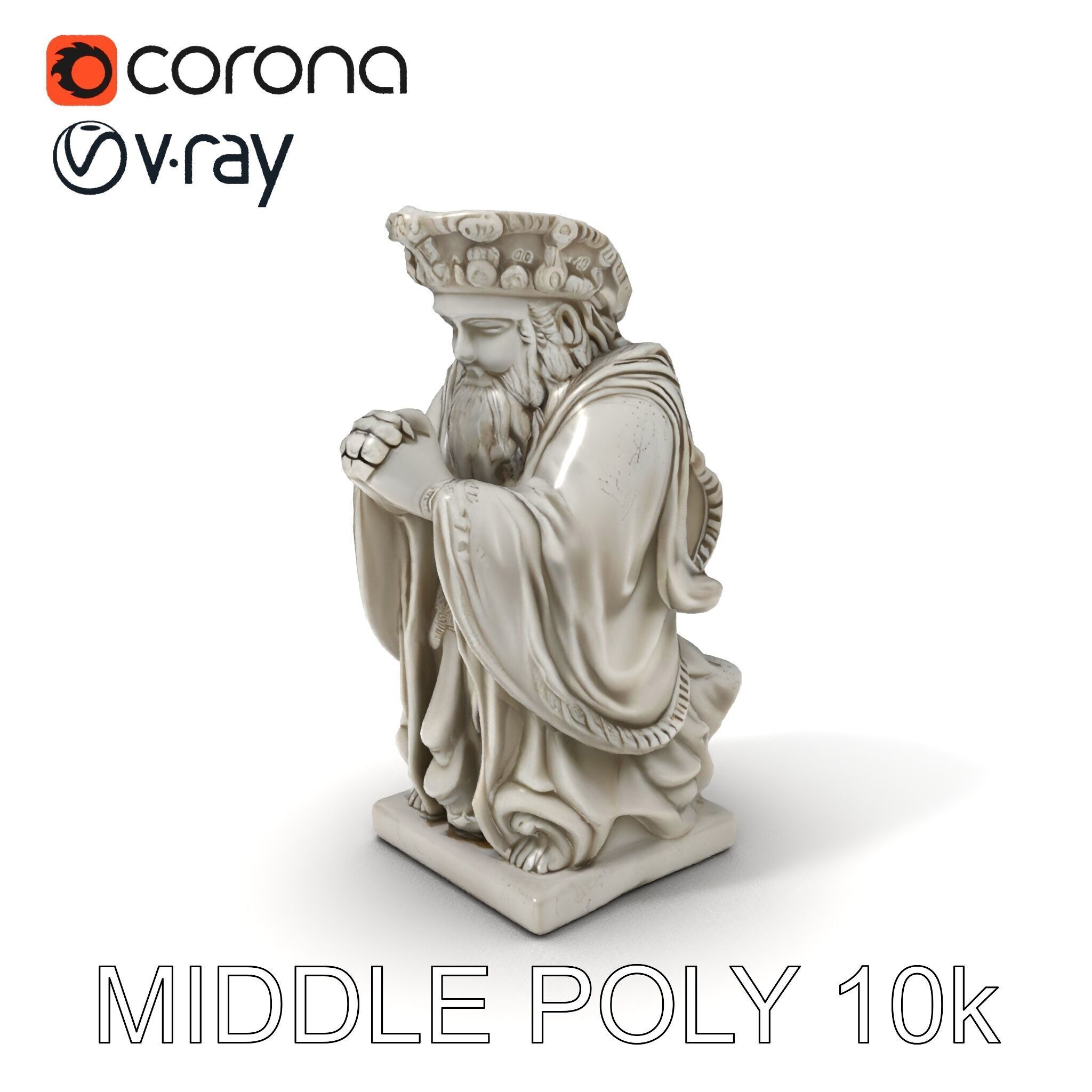 Praying Monk Statue Model Pack Low-poly 3D model_19