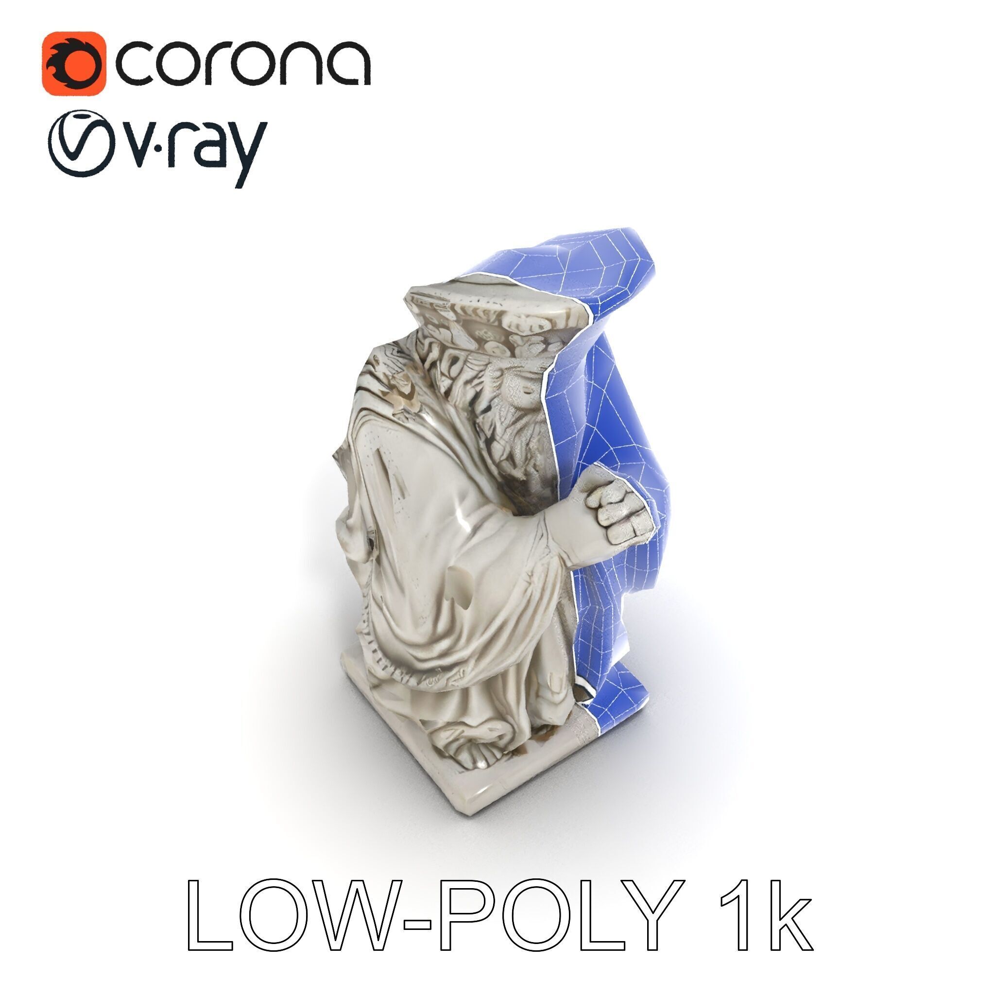 Praying Monk Statue Model Pack Low-poly 3D model_20