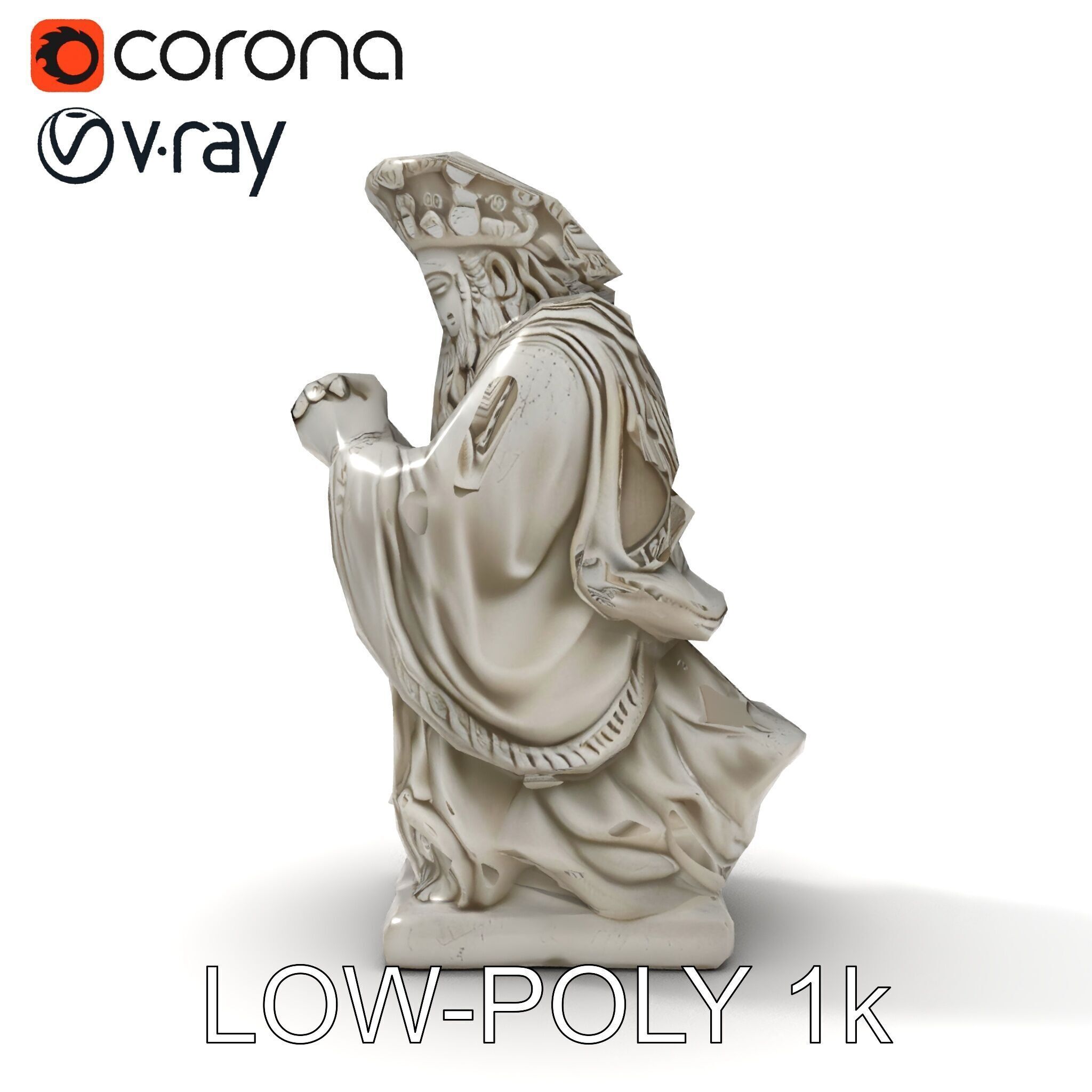 Praying Monk Statue Model Pack Low-poly 3D model_5