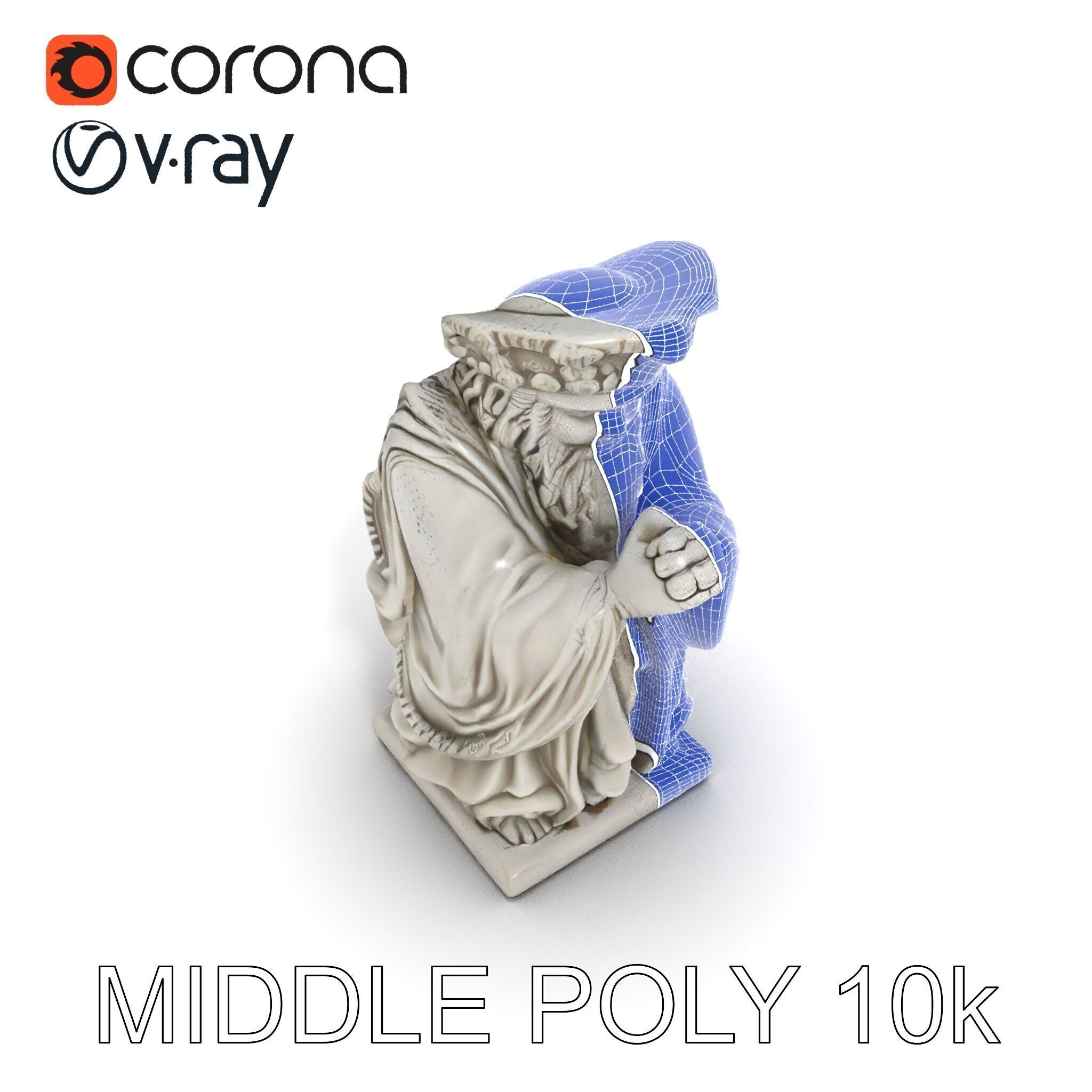 Praying Monk Statue Model Pack Low-poly 3D model_23