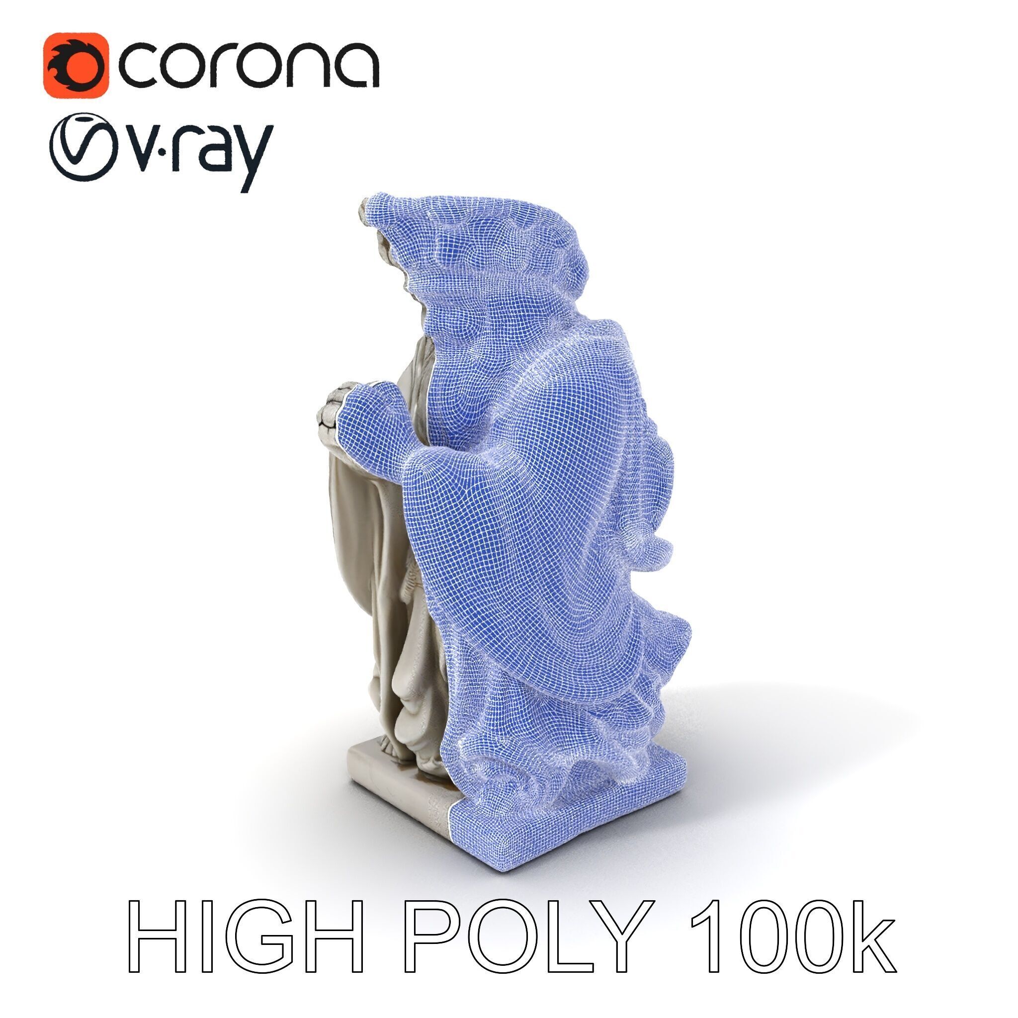 Praying Monk Statue Model Pack Low-poly 3D model_31