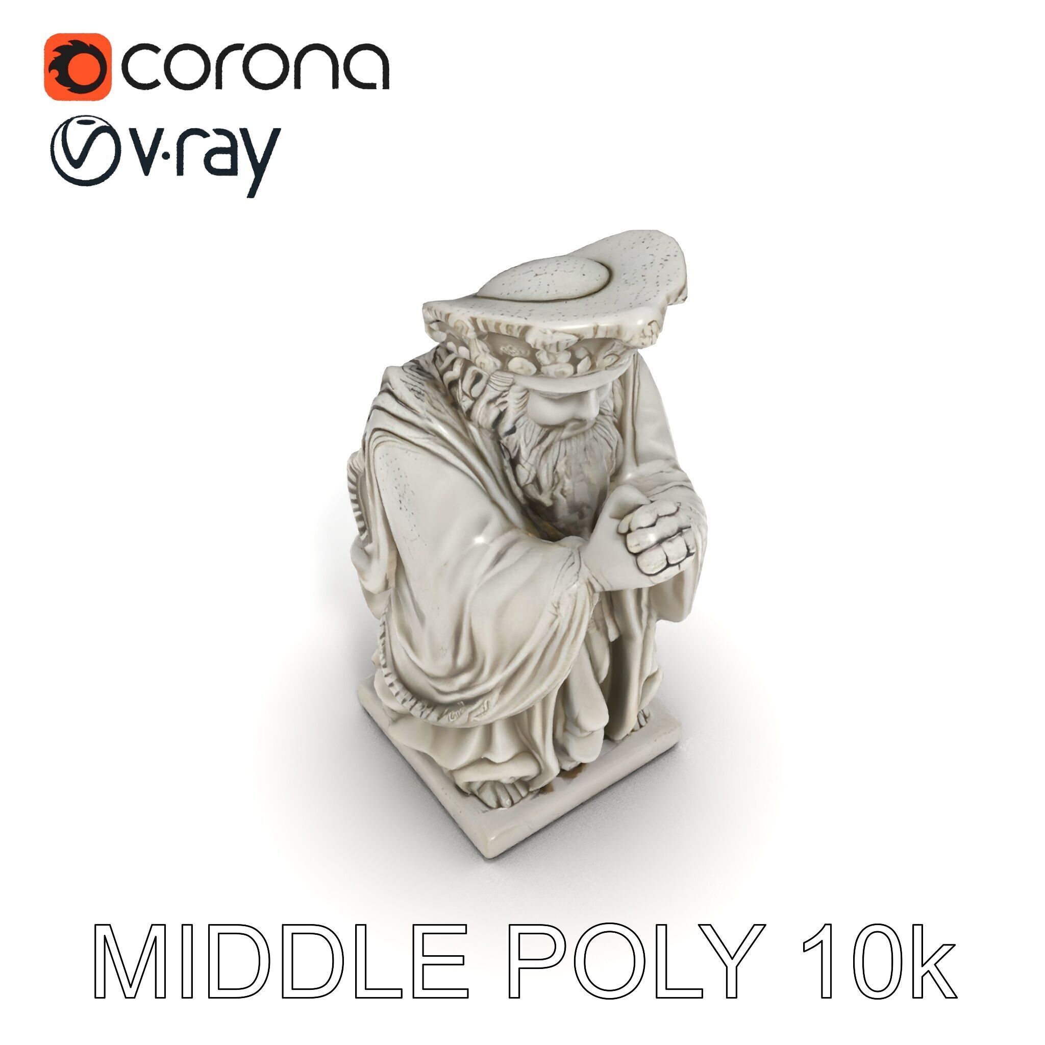 Praying Monk Statue Model Pack Low-poly 3D model_21