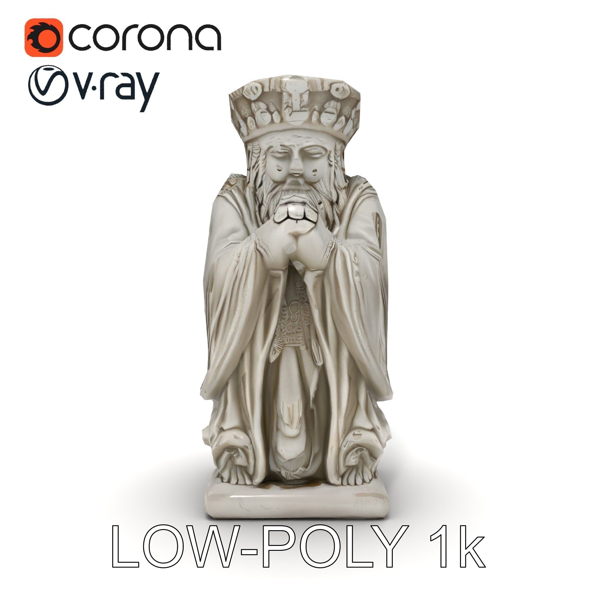 Praying Monk Statue Model Pack Low-poly 3D model_15