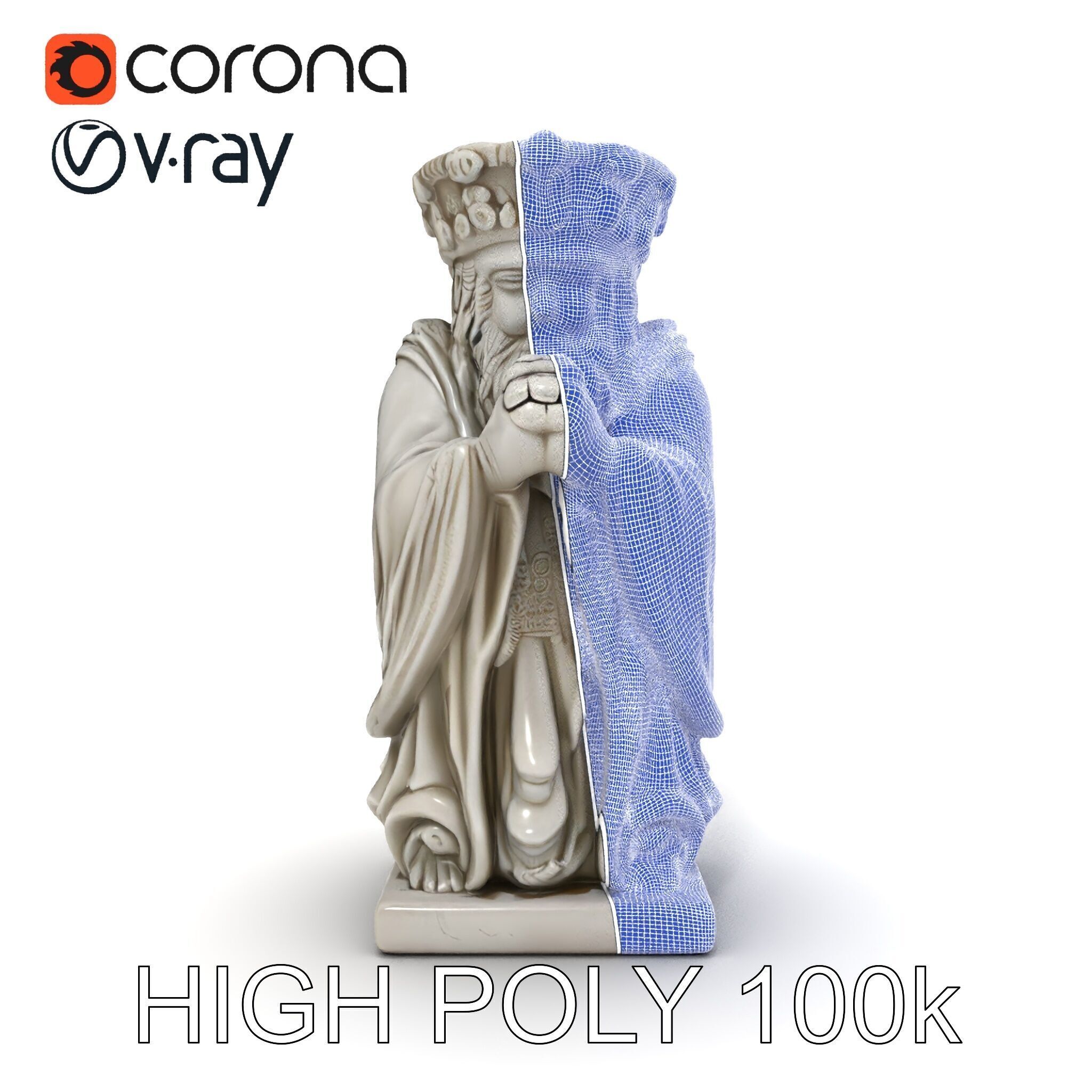 Praying Monk Statue Model Pack Low-poly 3D model_18