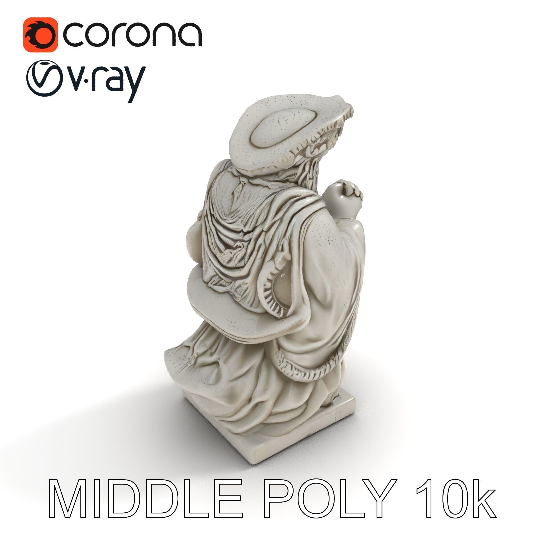 Praying Monk Statue Model Pack Low-poly 3D model_27