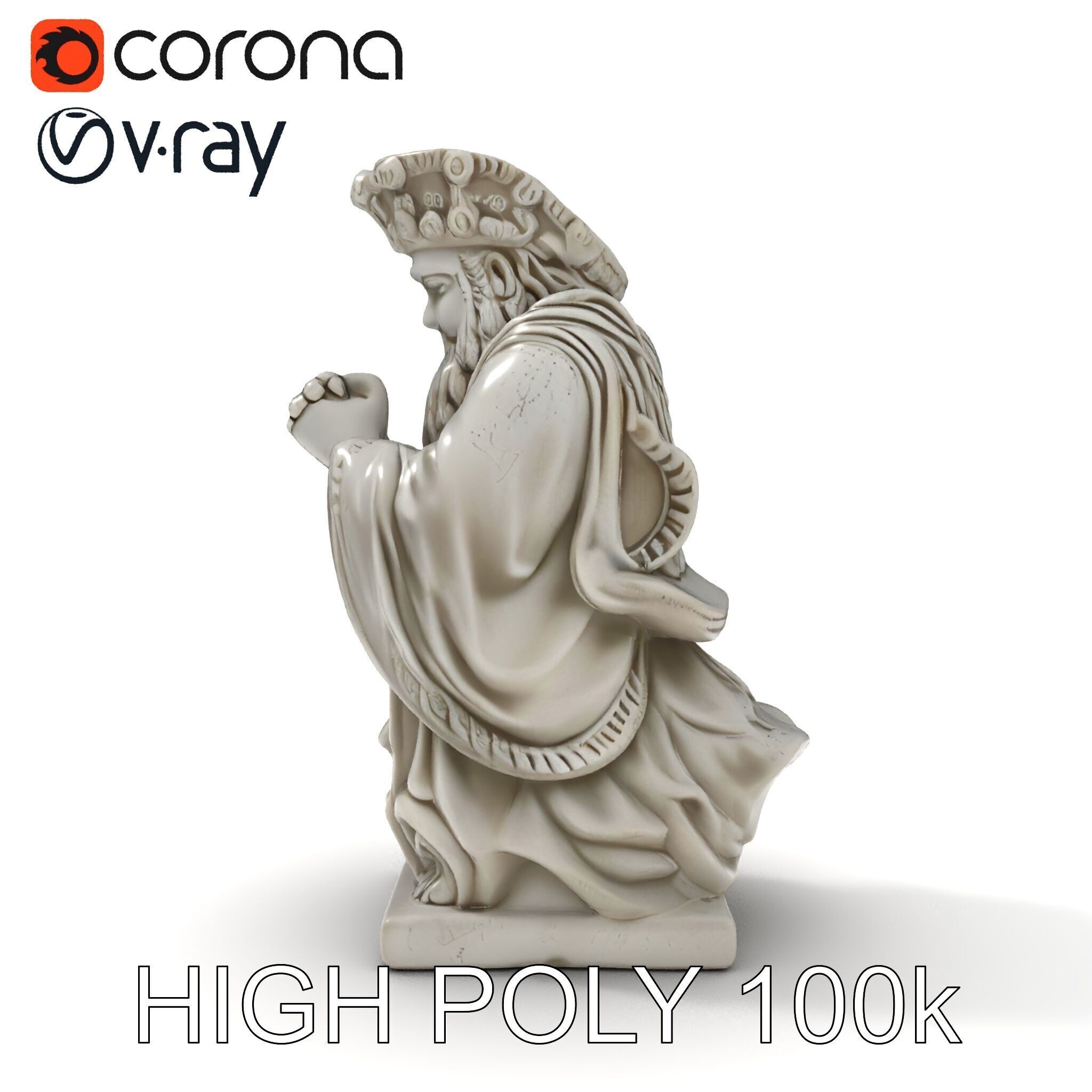 Praying Monk Statue Model Pack Low-poly 3D model_2