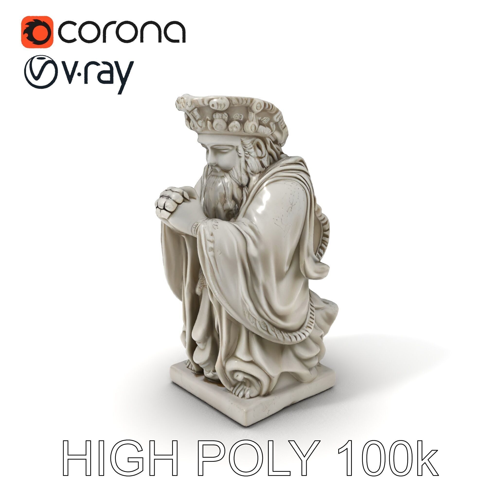 Praying Monk Statue Model Pack Low-poly 3D model_17