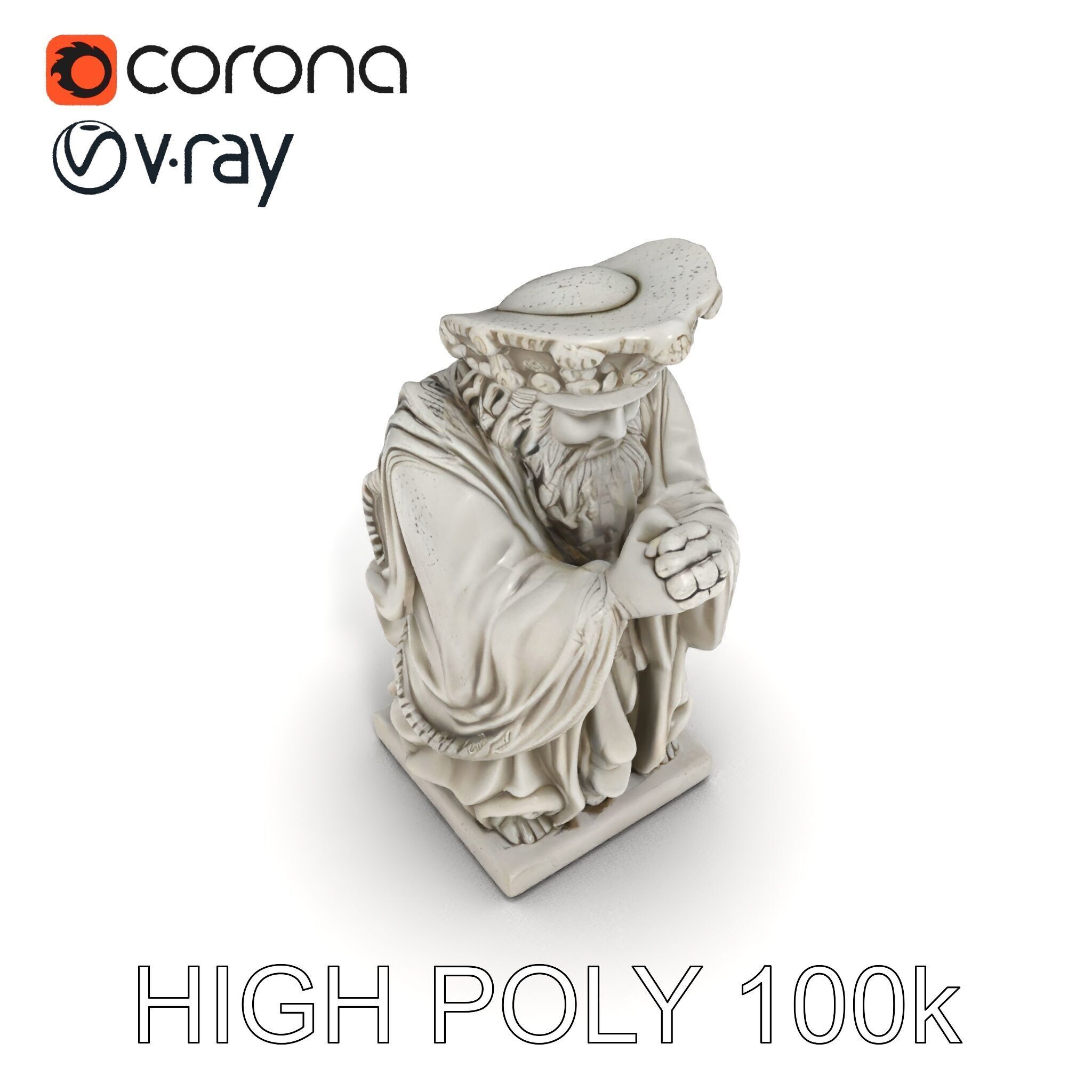 Praying Monk Statue Model Pack Low-poly 3D model_28