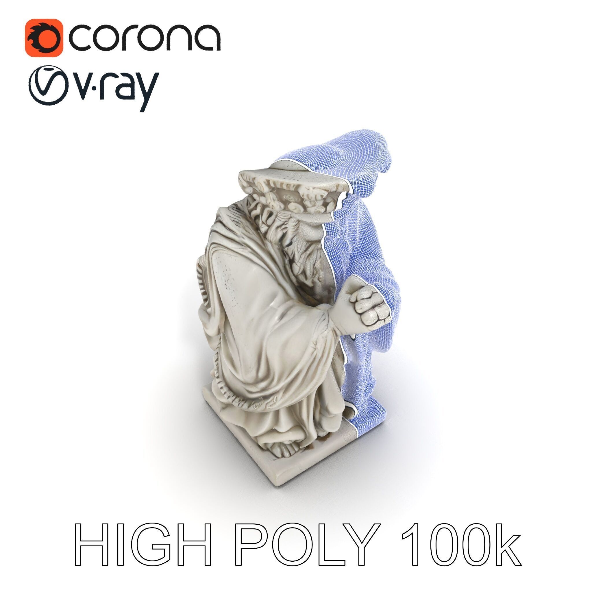 Praying Monk Statue Model Pack Low-poly 3D model_22