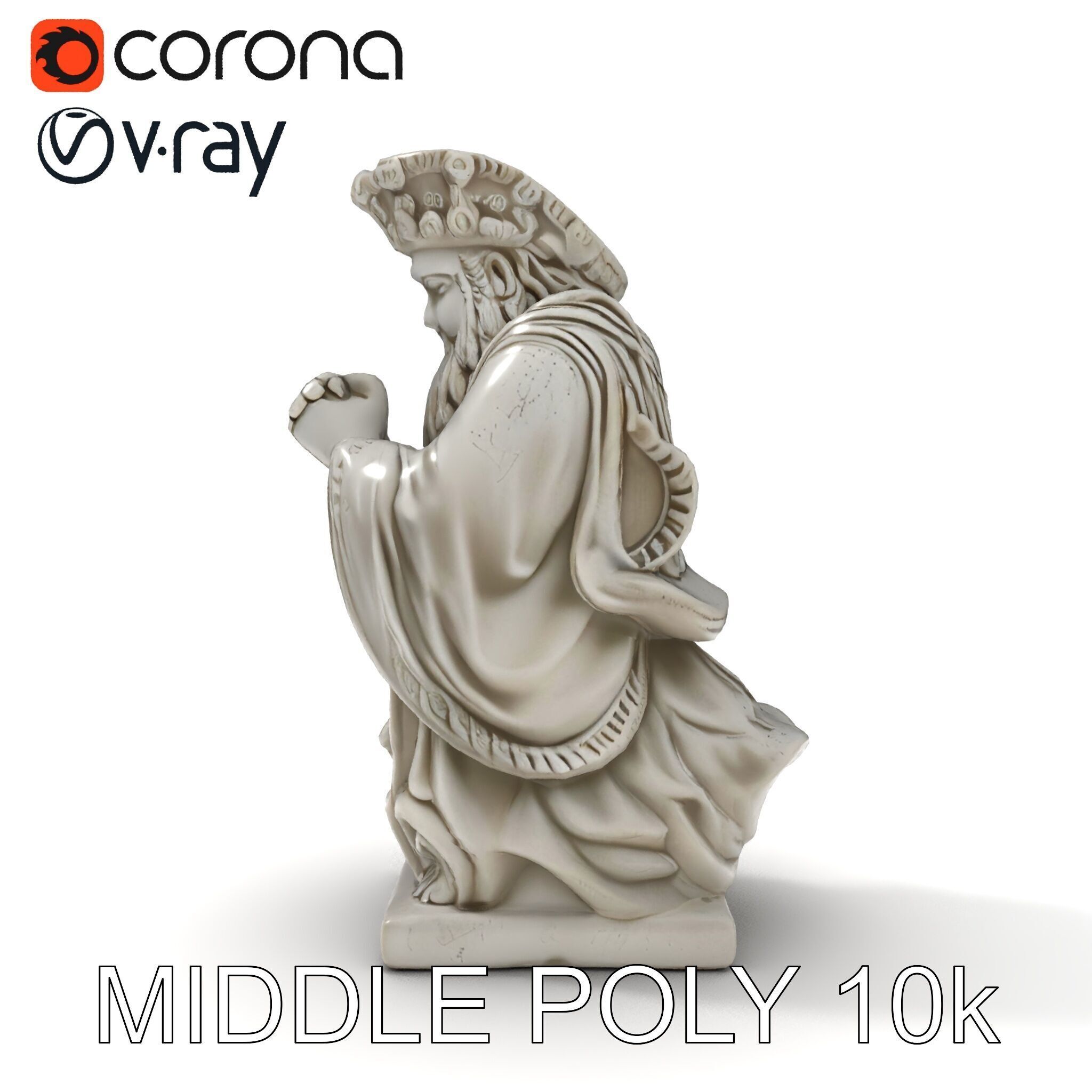 Praying Monk Statue Model Pack Low-poly 3D model_9