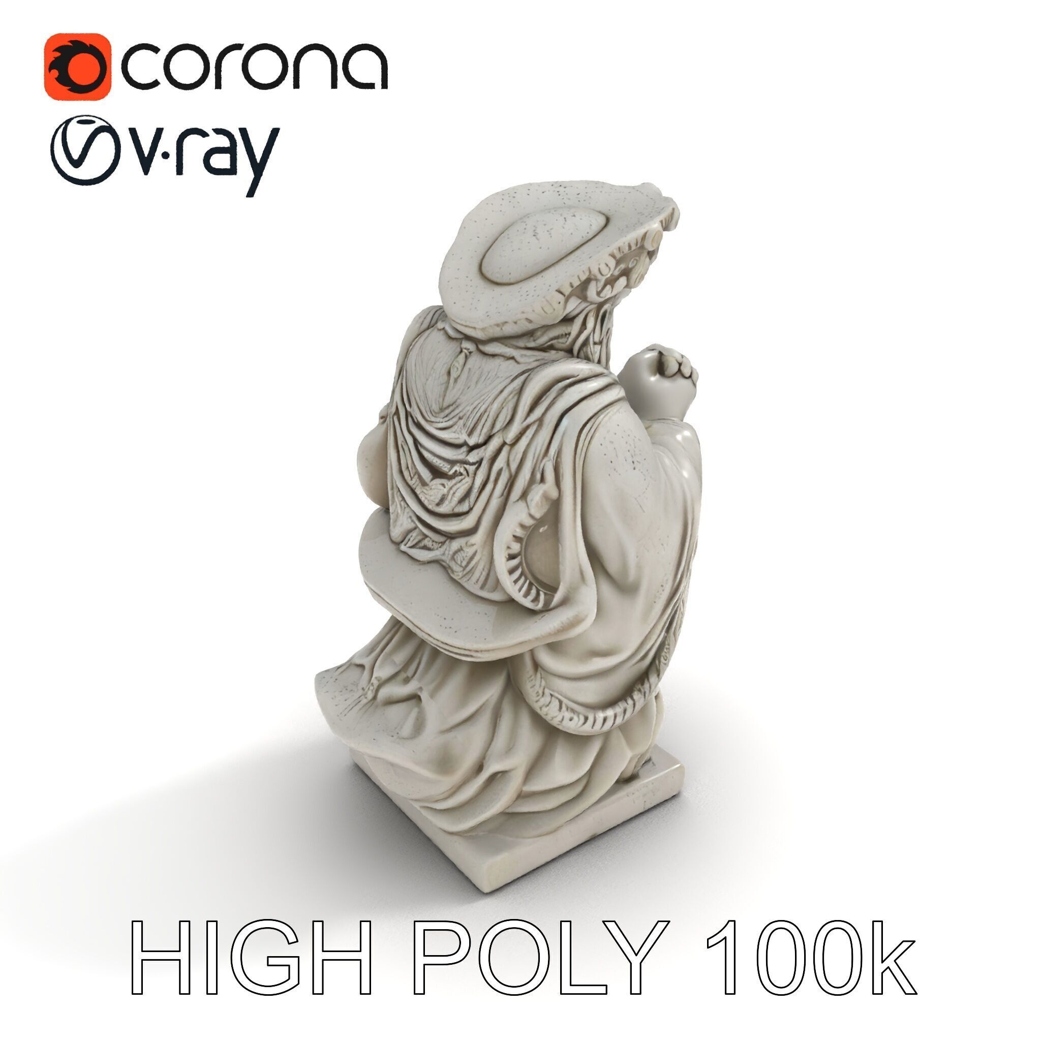 Praying Monk Statue Model Pack Low-poly 3D model_34