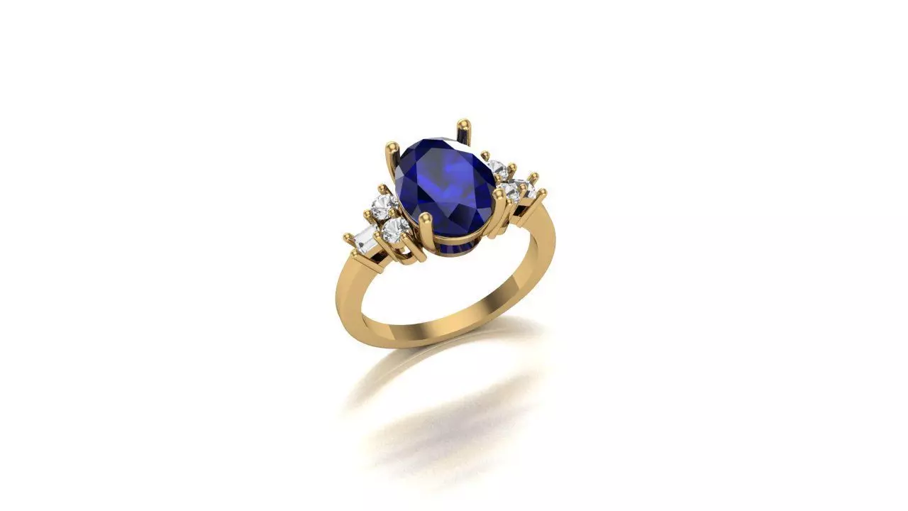 A Regal Embrace Gold Oval Sapphire and Diamond Accent Ring 3D print model