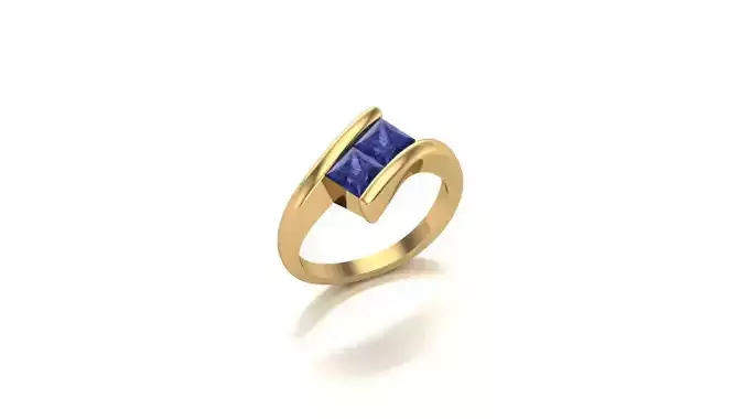 Duet of Radiance  Gold Ring with Twin Princess-Cut Gemstones