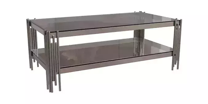 Cylindrical Stainless Steel Pipe Legs Glass Top Table Low-poly 3D model