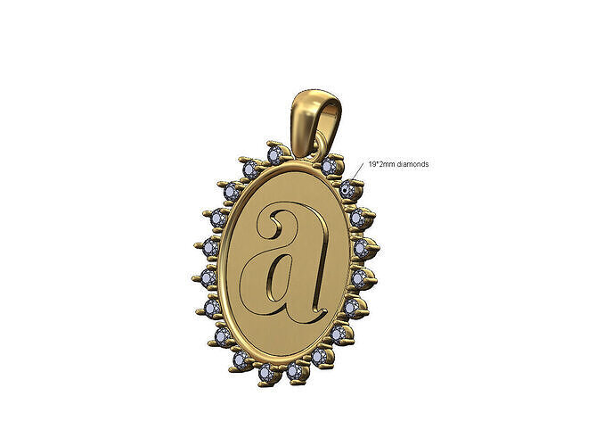Oval A initial letter diamond pendant charm 3D print model