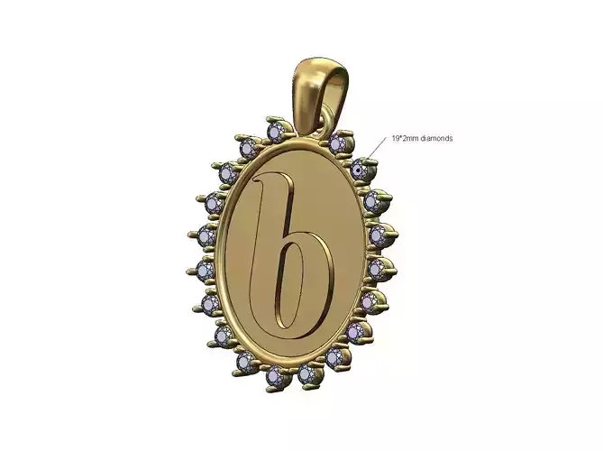 Oval B initial letter diamond pendant charm