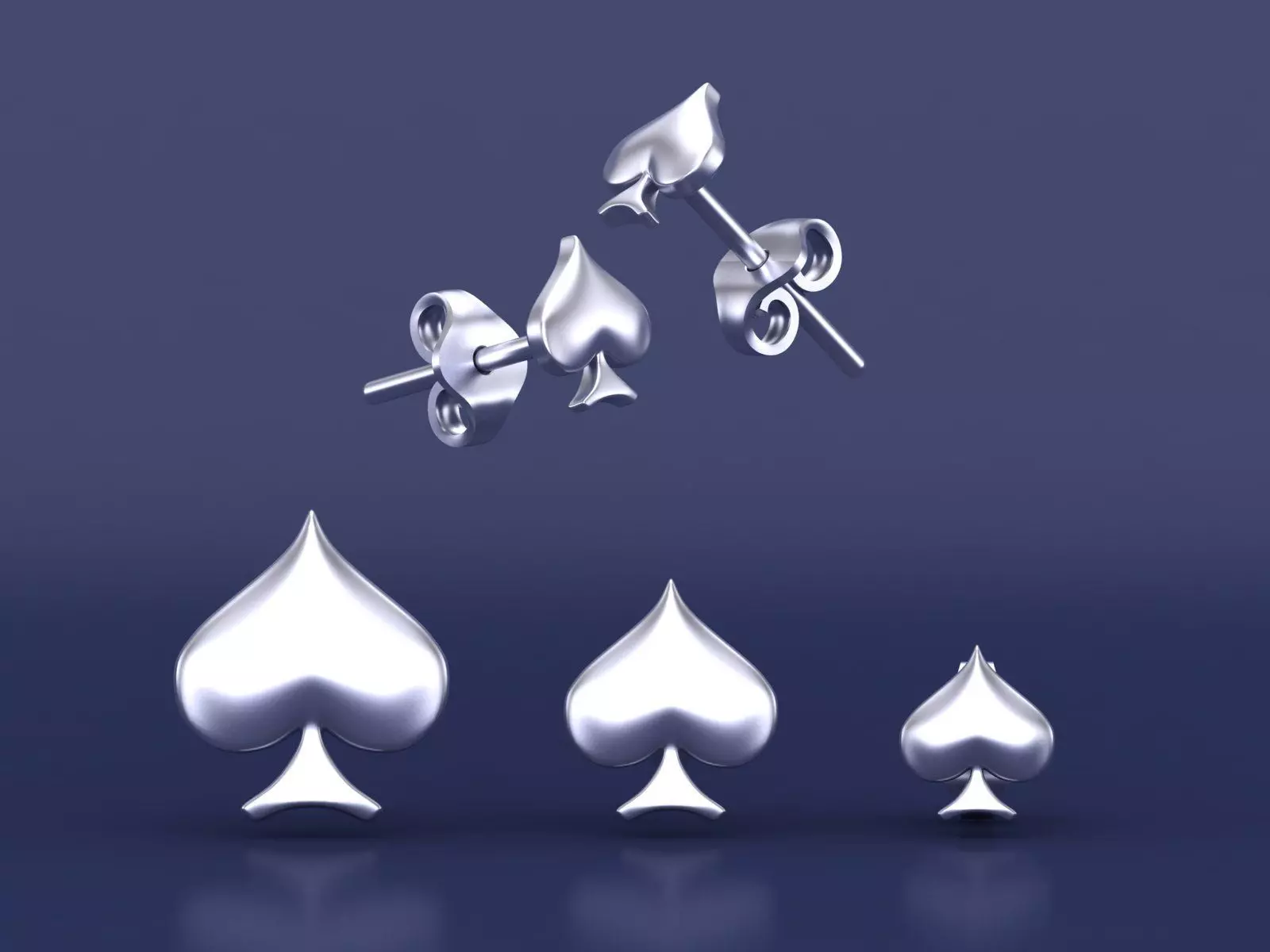 Black Spade Poker Stud Earrings Cad Design 3D print model