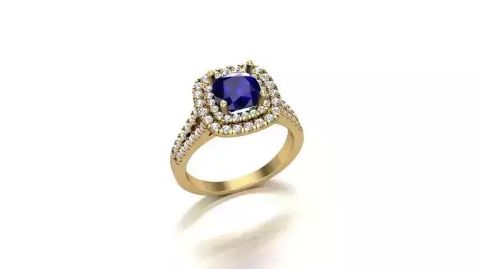 A Regal Radiance Cushion-Cut Sapphire Double Halo Diamond Ring 3D print model