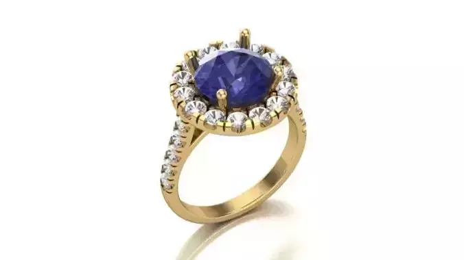 Celestial Aura Round Tanzanite Halo Diamond Ring 