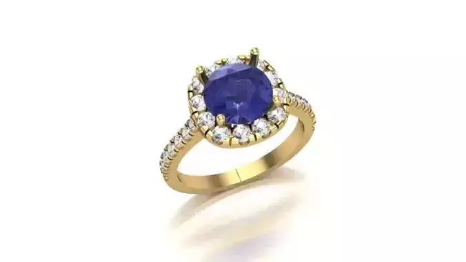 Vision of Twilight The Round Tanzanite Halo Diamond Ring