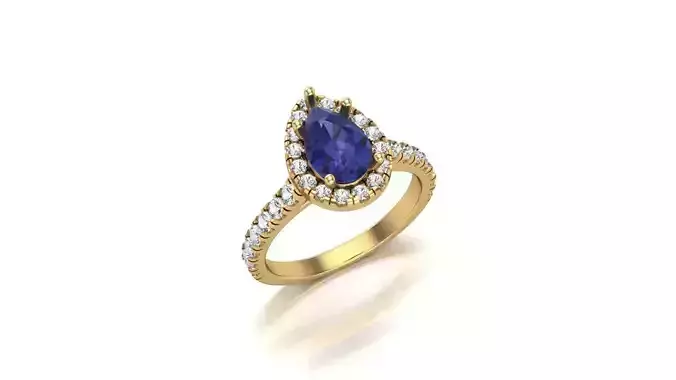 A Teardrop of Twilight The Pear Tanzanite Halo Diamond Ring 3D print model