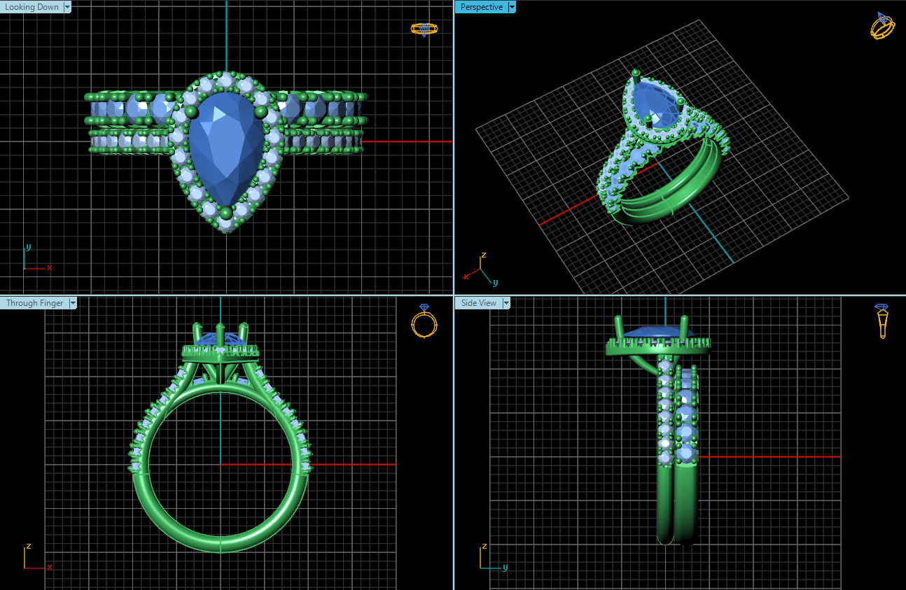 A Harmonious Union The Pear Tanzanite Halo Diamond Bridal Set 3D print model_3