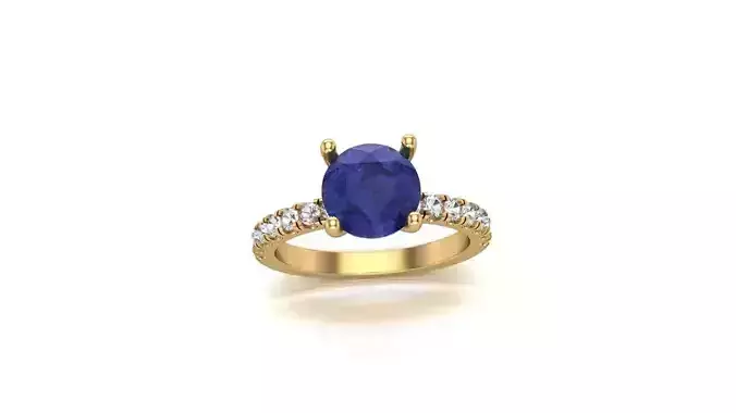 The Round Sapphire with Diamond Accented Shank Ring